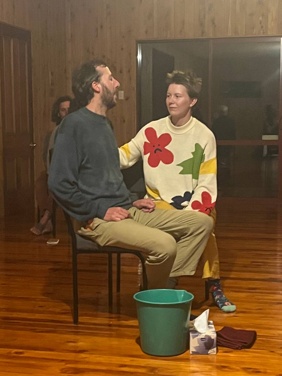 Two participants sitting together during a session