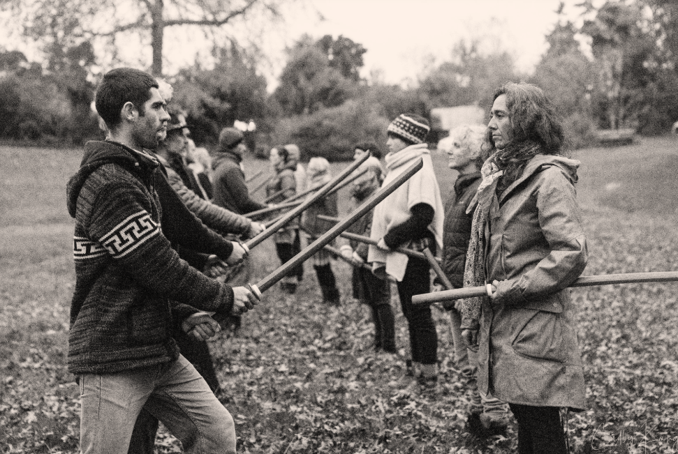 Participants practising together outdoors